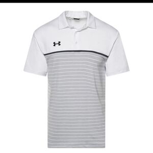 Under Armour Men's Polo in White and Gray Stripes